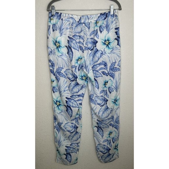 Tommy Bahama Pants Womens Small Blue Floral Linen Pull On Lightweight Tropical - Picture 2 of 10